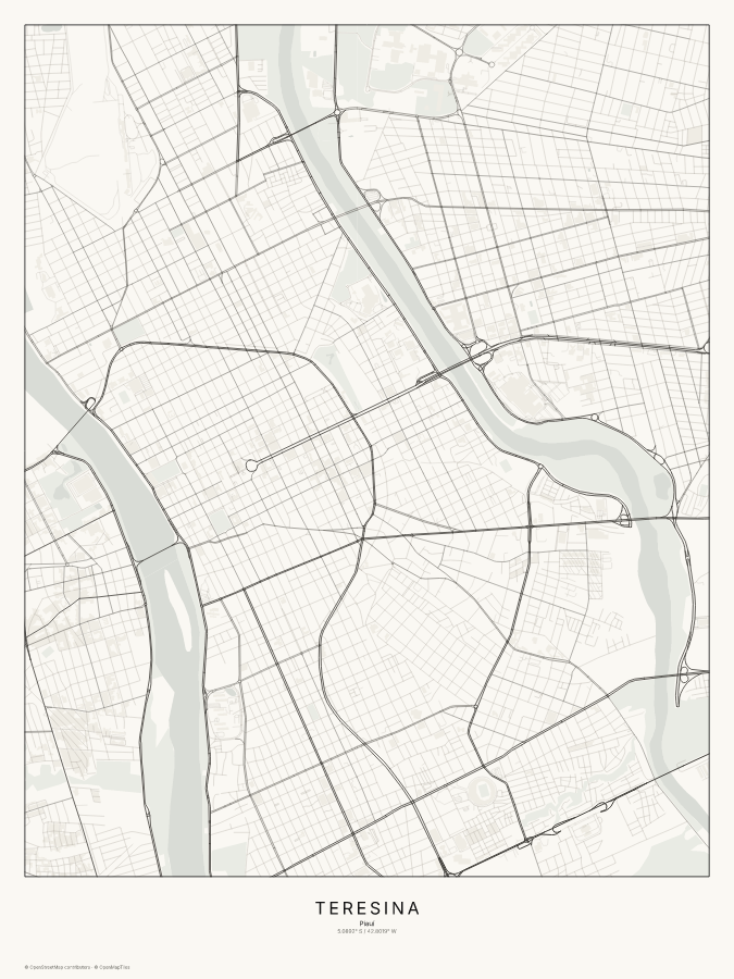 Teresina map poster, classic style