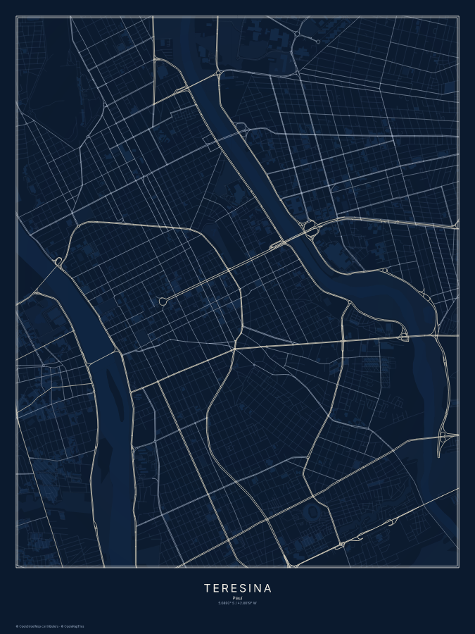 Teresina map poster, midnight style