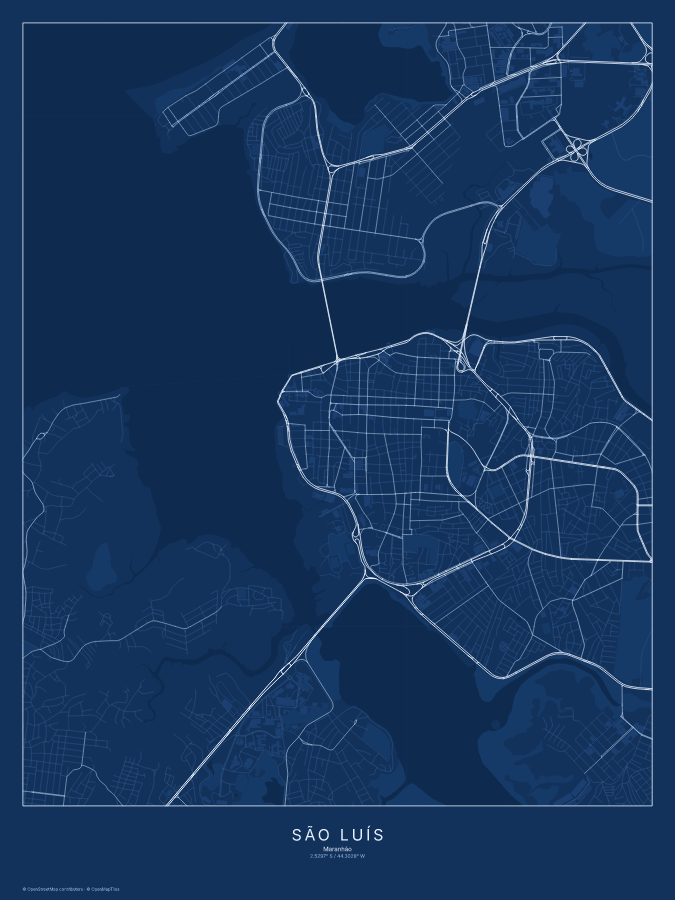 São Luís map poster, blueprint style