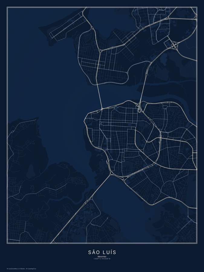 São Luís map poster, midnight style