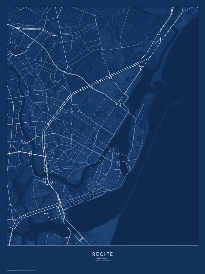 Recife map poster, blueprint style