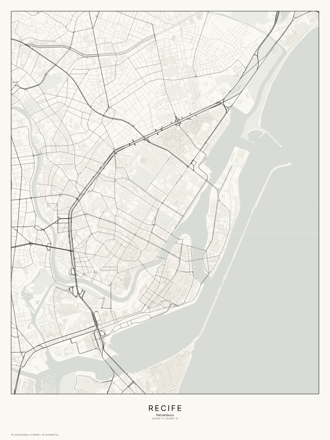 Recife map poster, classic style