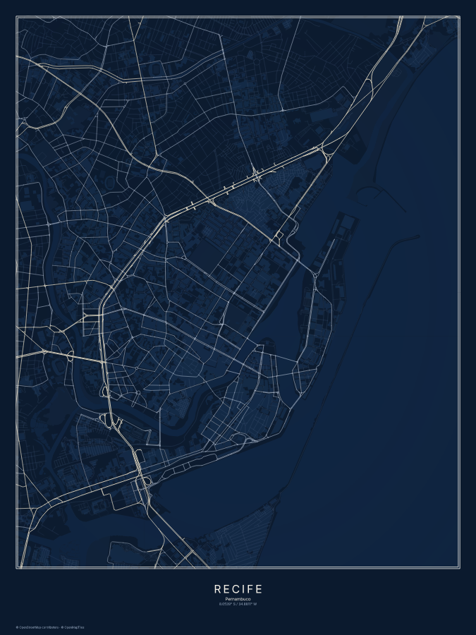 Recife map poster, midnight style