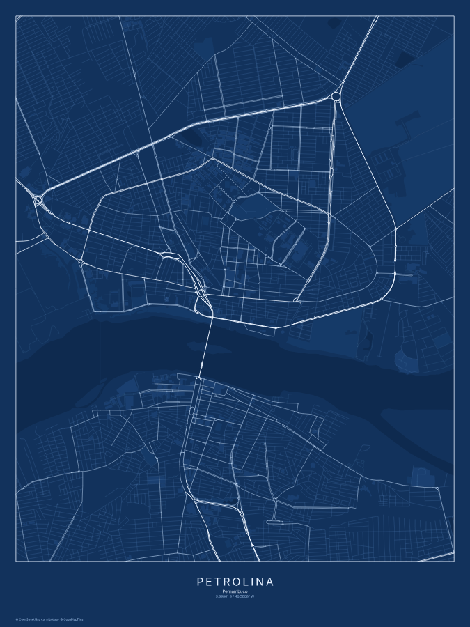 Petrolina map poster, blueprint style