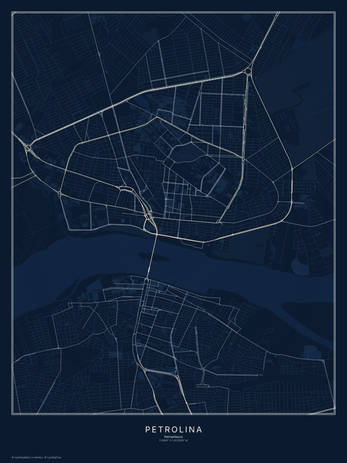 Petrolina map poster, midnight style