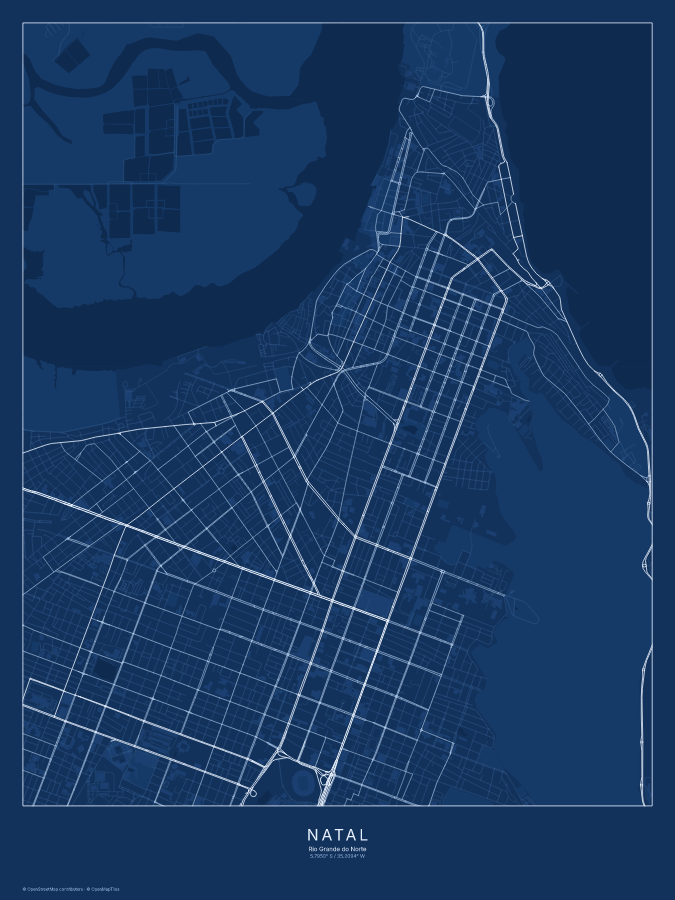 Natal map poster, blueprint style