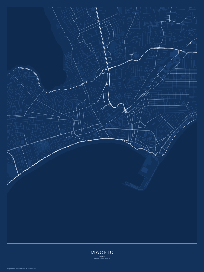 Maceió map poster, blueprint style