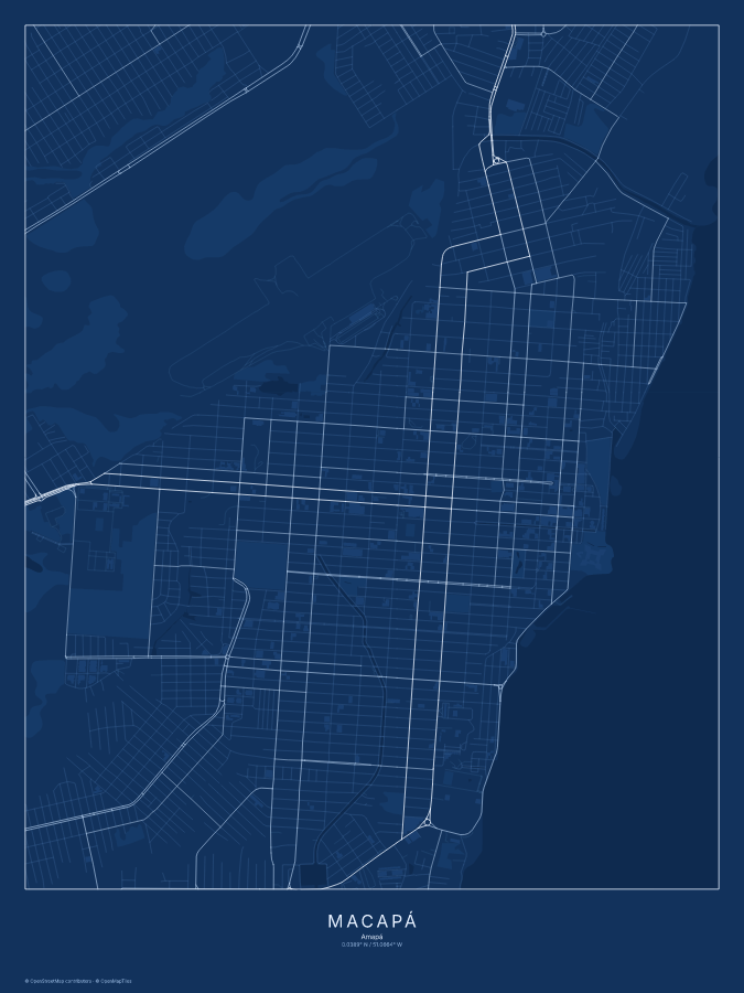 Macapá map poster, blueprint style