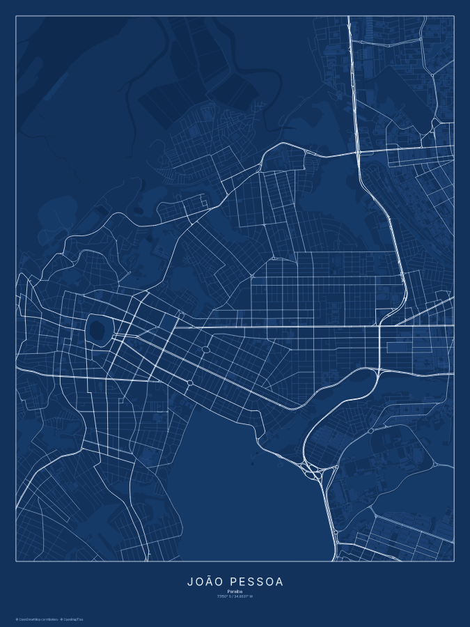 João Pessoa map poster, blueprint style