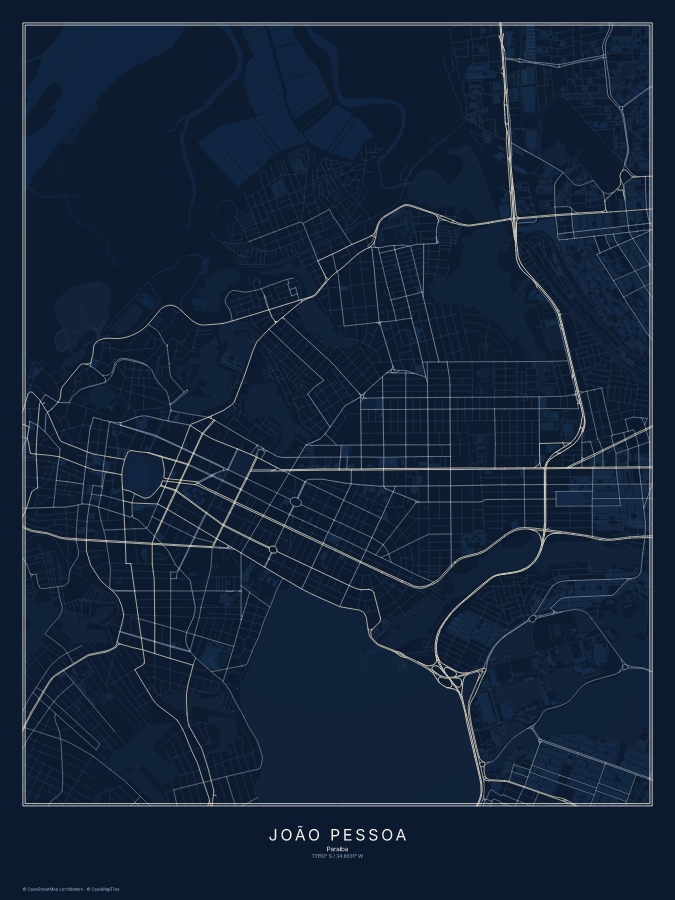 João Pessoa map poster, midnight style