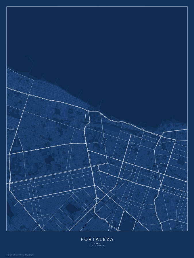 Fortaleza map poster, blueprint style