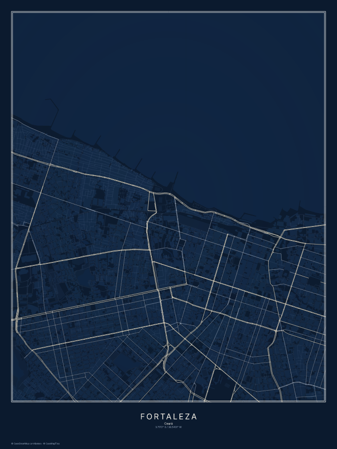 Fortaleza map poster, midnight style