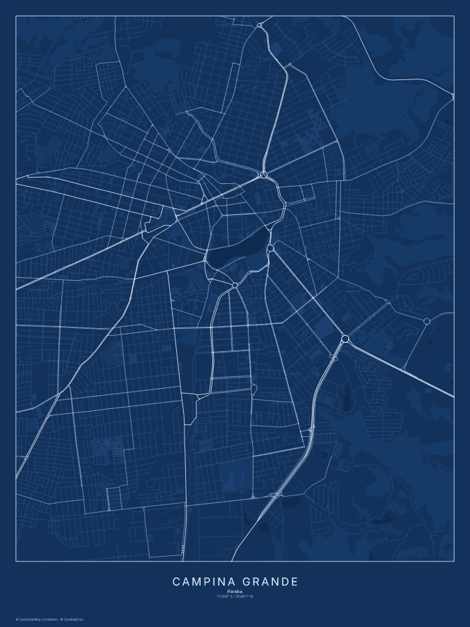 Campina Grande map poster, blueprint style