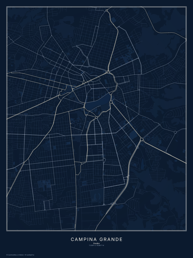 Campina Grande map poster, midnight style