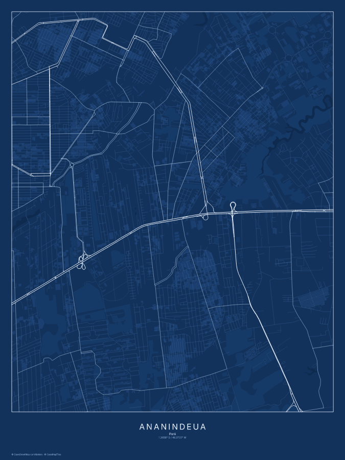 Ananindeua map poster, blueprint style
