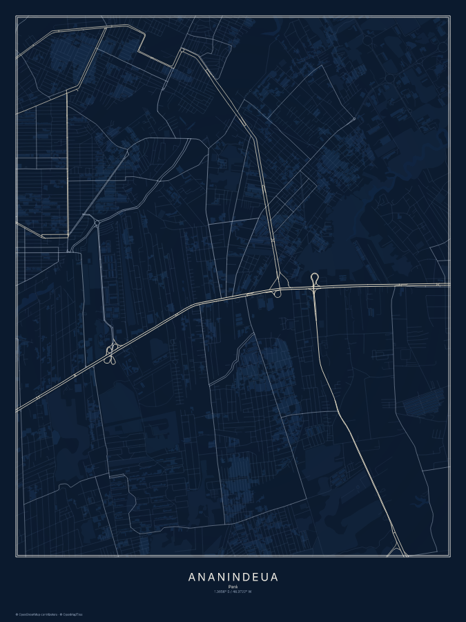 Ananindeua map poster, midnight style