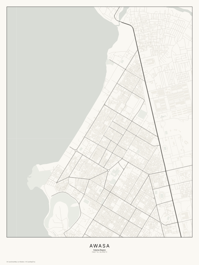 Awasa map poster, classic style
