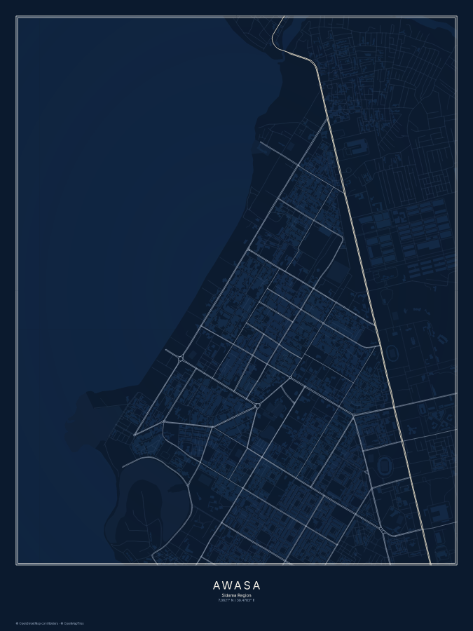Awasa map poster, midnight style