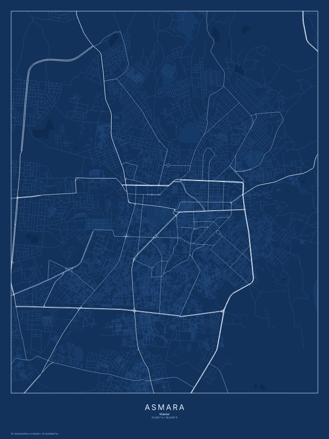 Asmara map poster, blueprint style