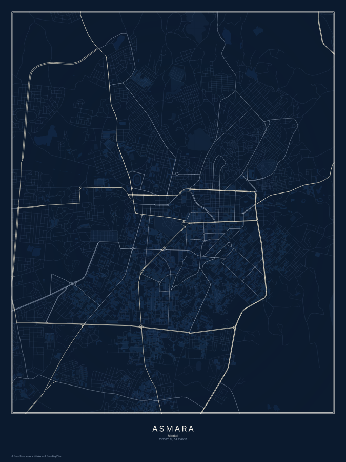 Asmara map poster, midnight style
