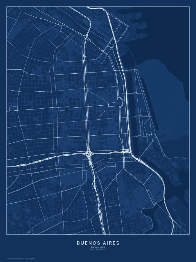 Buenos Aires map poster, blueprint style