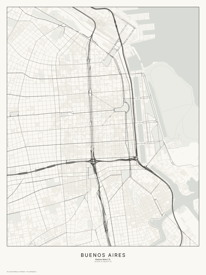 Buenos Aires map poster, classic style
