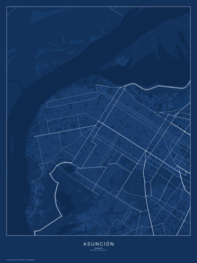 Asunción map poster, blueprint style