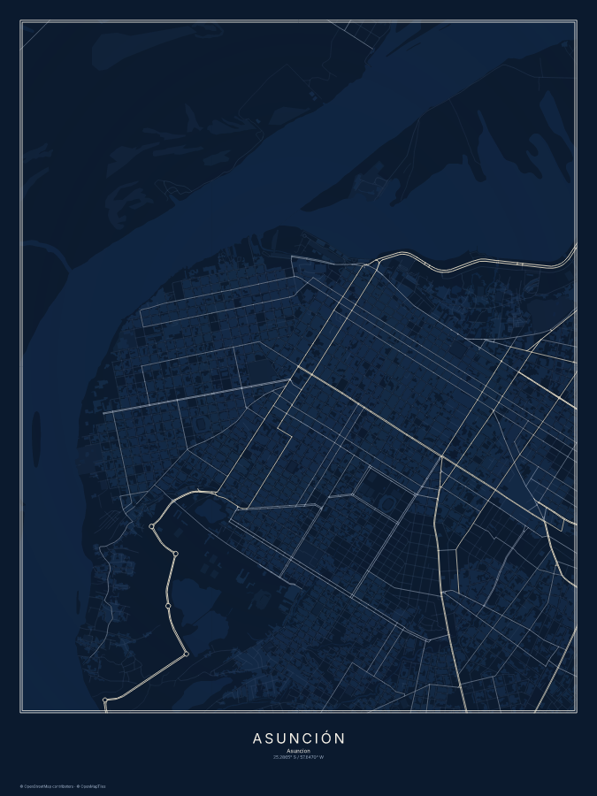 Asunción map poster, midnight style