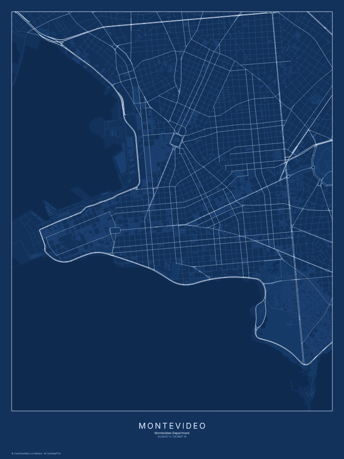Montevideo map poster, blueprint style