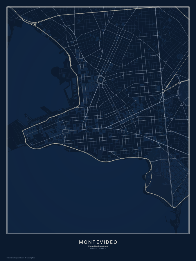 Montevideo map poster, midnight style