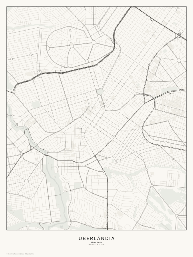 Uberlândia map poster, classic style