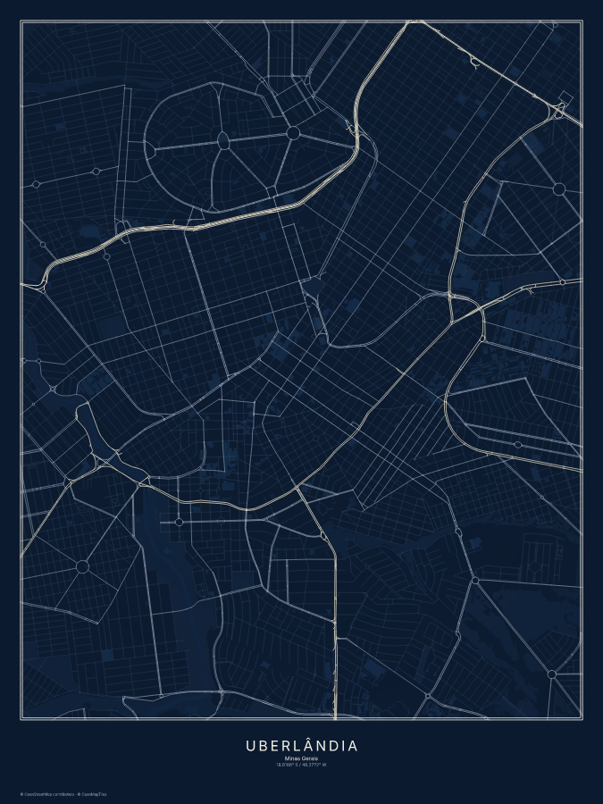 Uberlândia map poster, midnight style