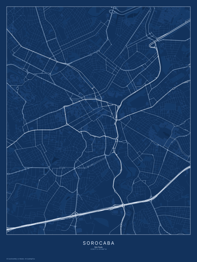Sorocaba map poster, blueprint style