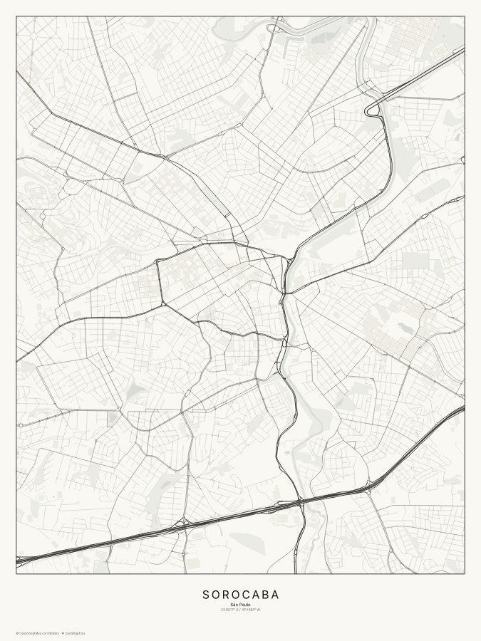Sorocaba map poster, classic style
