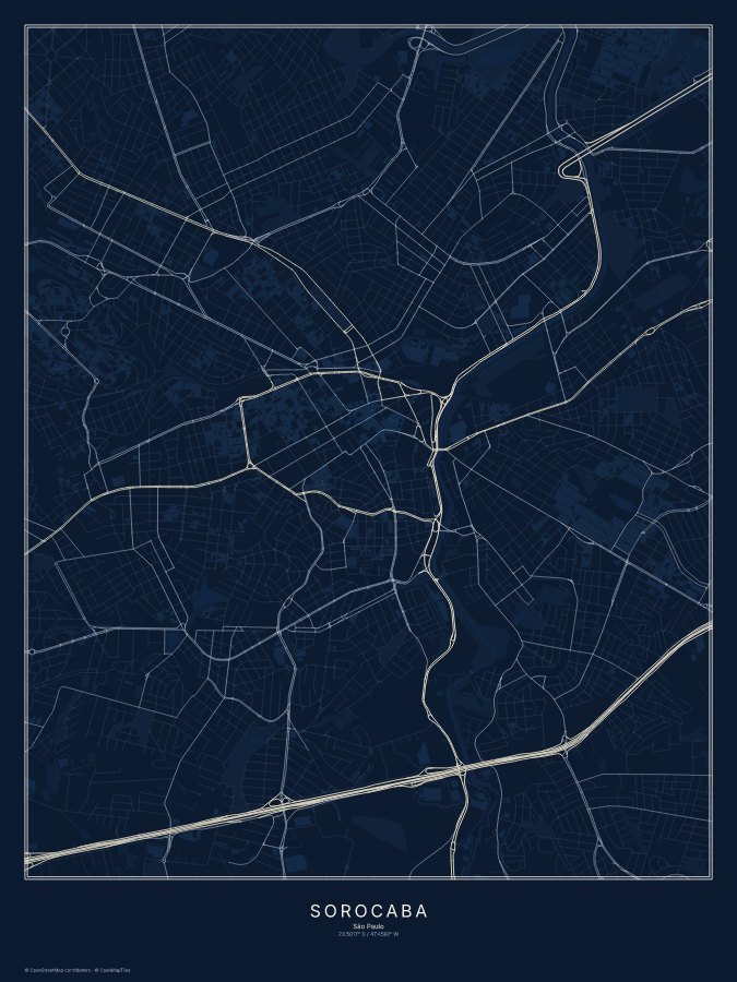 Sorocaba map poster, midnight style
