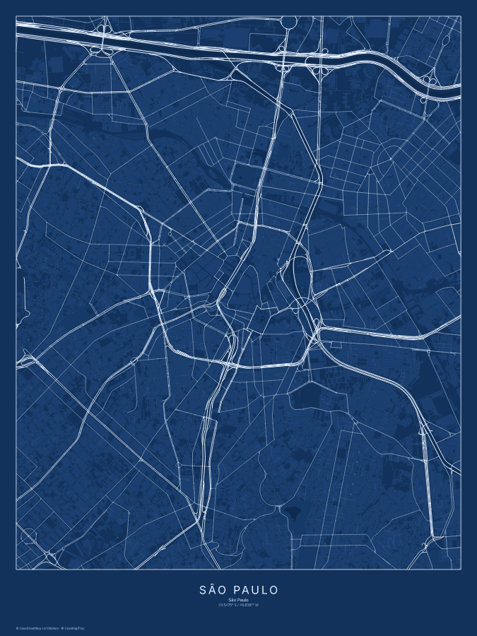 São Paulo map poster, blueprint style