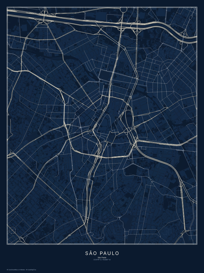 São Paulo map poster, midnight style
