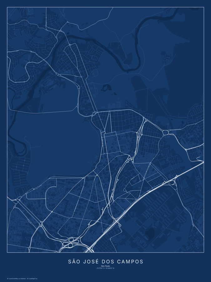 São José dos Campos map poster, blueprint style
