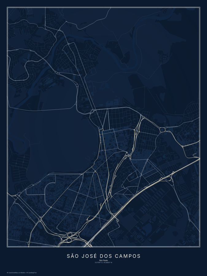 São José dos Campos map poster, midnight style