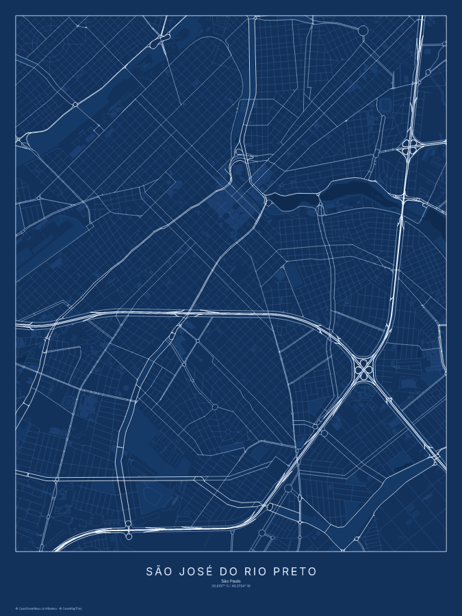 São José do Rio Preto map poster, blueprint style
