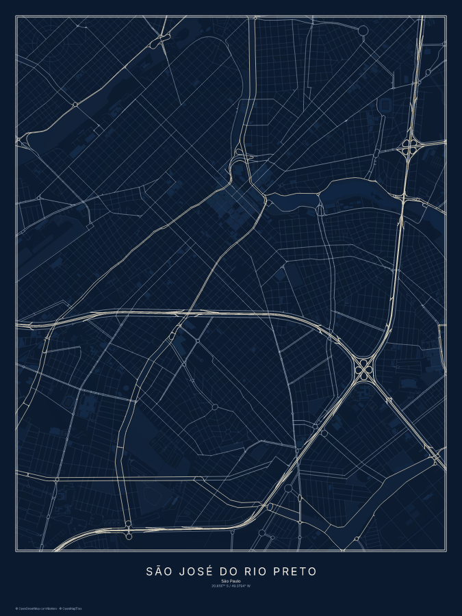 São José do Rio Preto map poster, midnight style
