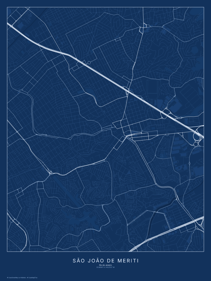 São João de Meriti map poster, blueprint style