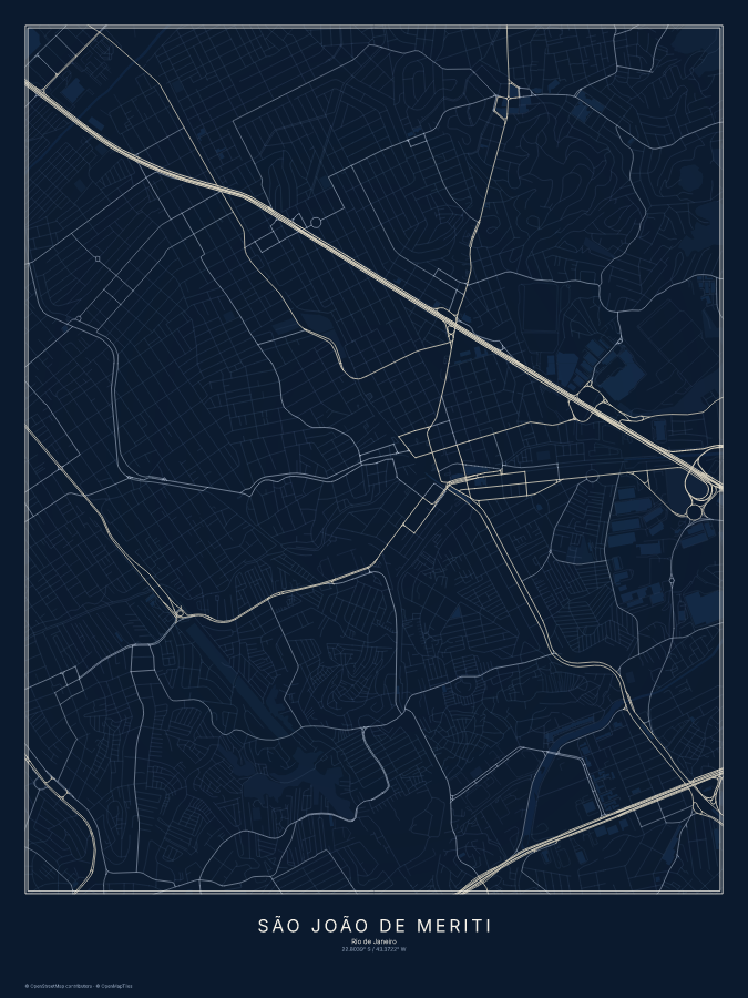 São João de Meriti map poster, midnight style