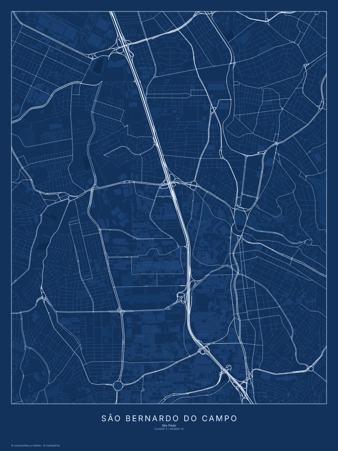 São Bernardo do Campo map poster, blueprint style
