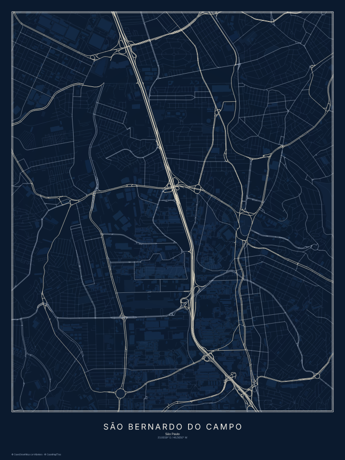 São Bernardo do Campo map poster, midnight style