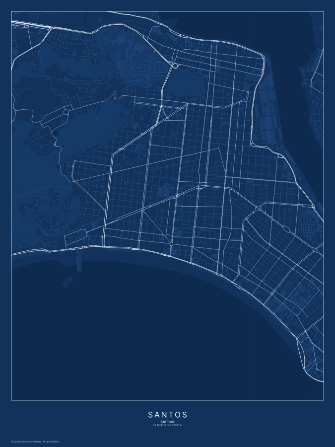 Santos map poster, blueprint style