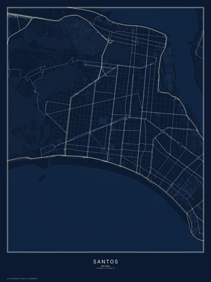 Santos map poster, midnight style