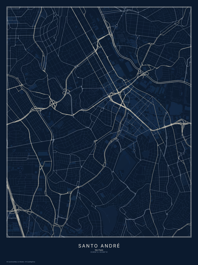 Santo André map poster, midnight style