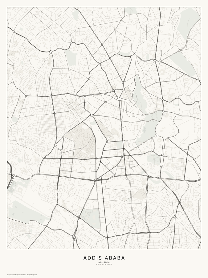 Addis Ababa map poster, classic style