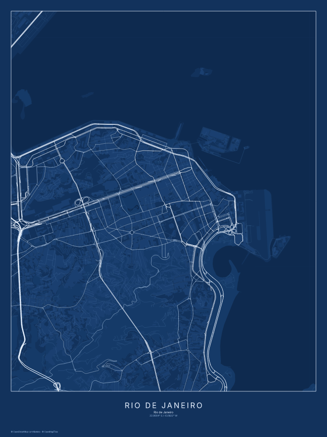 Rio de Janeiro map poster, blueprint style